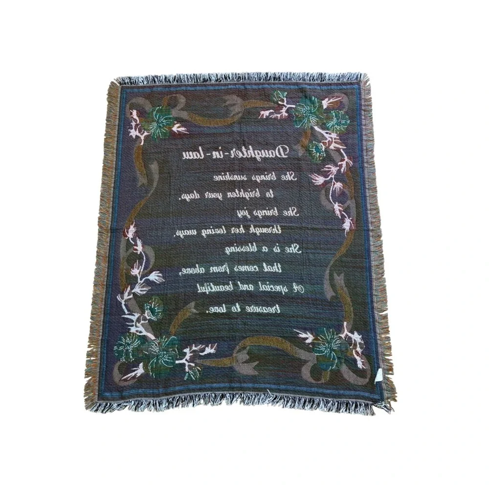 Y2K Vintage Daughter In Law Woven Fringe Tapestry Throw Blanket Wedding Gift